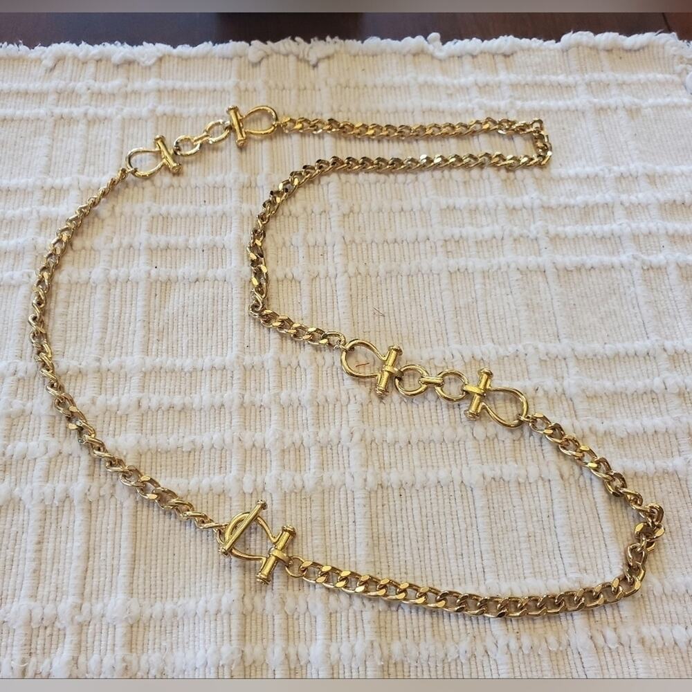 Gold tone anchor nautical convertible‎ toggle clasp long necklace or belt